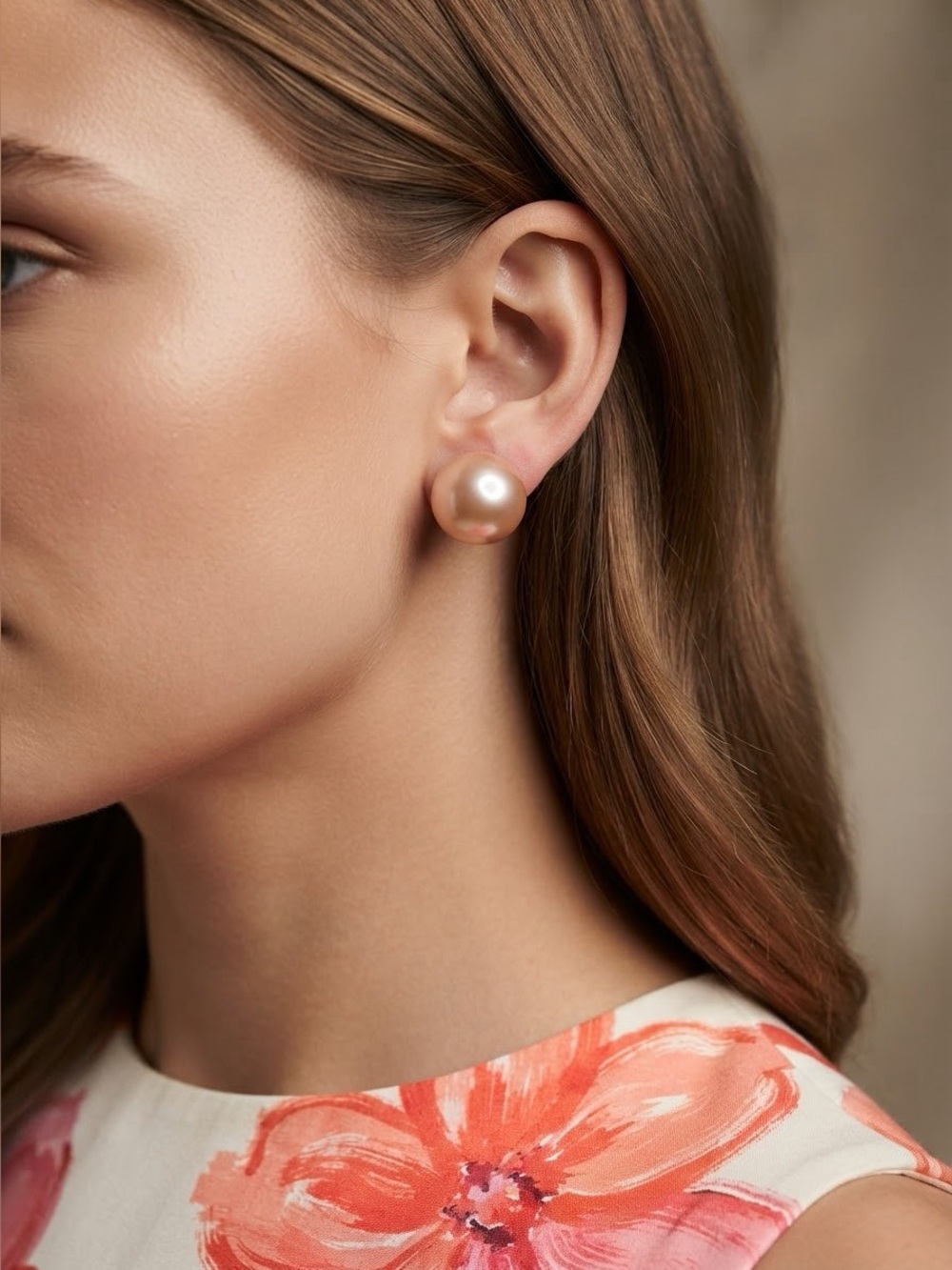Large Blush Pink Faux Pearl Stud Earrings | Peach Pearl Dome Statement Studs